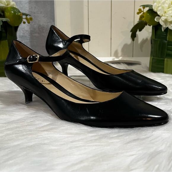 NEW LRL Ralph Lauren Leather Buckle Mary Jane Kitten Heel Almond Toe Pumps 5.5 - Picture 3 of 16
